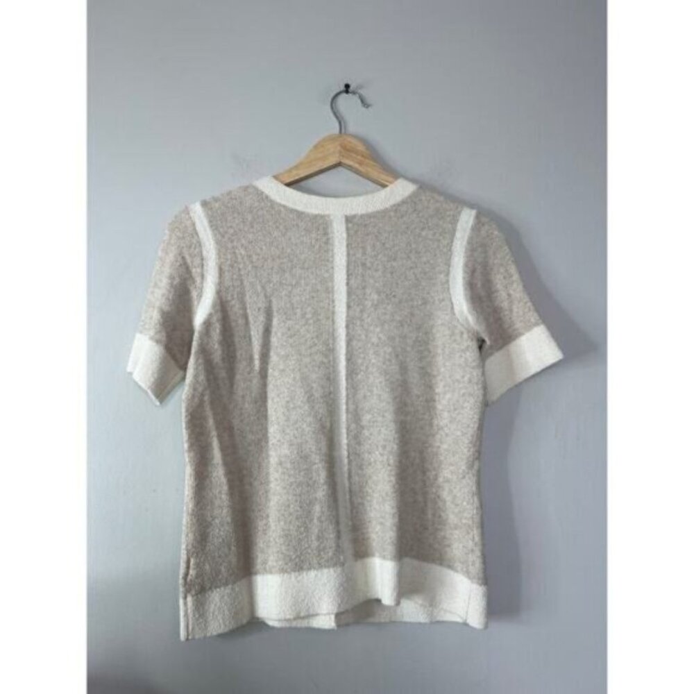 NEW Ecru Button Front Knit Short Sleeves Sweater Cream White Size: XS - Picture 6 of 7